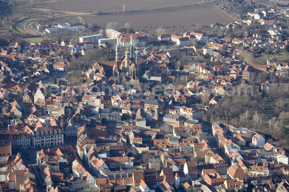 Aerial image Naumburg - View of the Cathedral of Naumburg. The Cathedral of St. Peter and Paul is the former cathedral of the Diocese of Naumburg and was built in the first half of the 13th Century. It is one of the most important buildings of the late Romanesque in Saxony-Anhalt