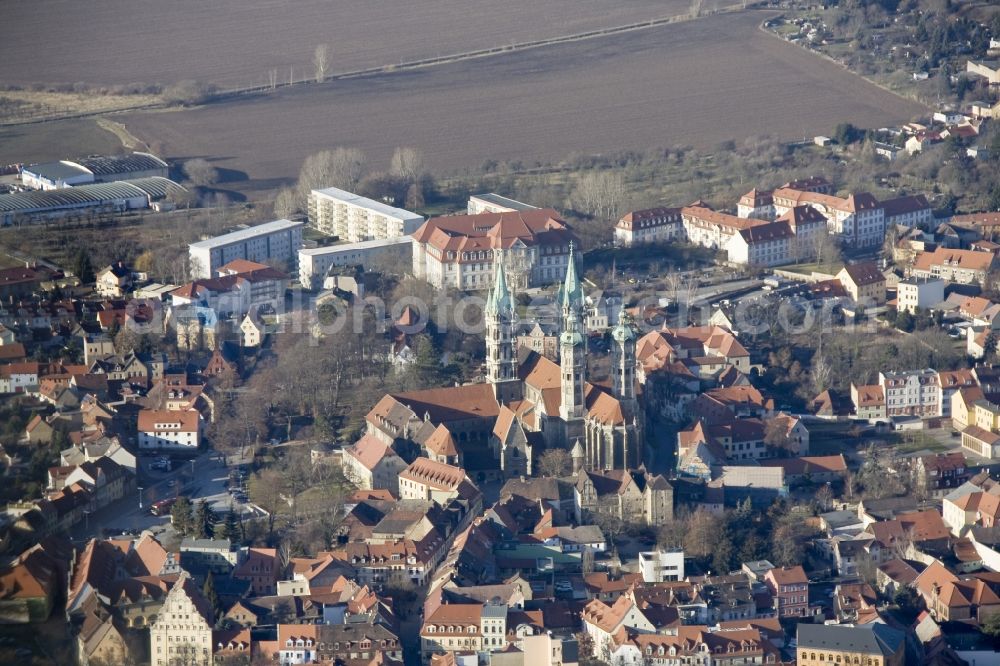 Aerial photograph Naumburg - View of the Cathedral of Naumburg. The Cathedral of St. Peter and Paul is the former cathedral of the Diocese of Naumburg and was built in the first half of the 13th Century. It is one of the most important buildings of the late Romanesque in Saxony-Anhalt