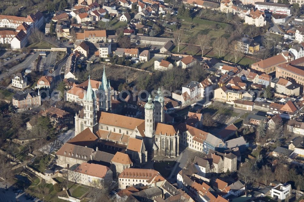 Aerial image Naumburg - View of the Cathedral of Naumburg. The Cathedral of St. Peter and Paul is the former cathedral of the Diocese of Naumburg and was built in the first half of the 13th Century. It is one of the most important buildings of the late Romanesque in Saxony-Anhalt