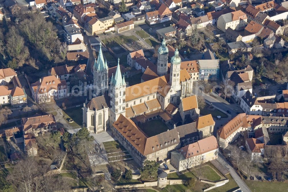 Aerial photograph Naumburg - View of the Cathedral of Naumburg. The Cathedral of St. Peter and Paul is the former cathedral of the Diocese of Naumburg and was built in the first half of the 13th Century. It is one of the most important buildings of the late Romanesque in Saxony-Anhalt