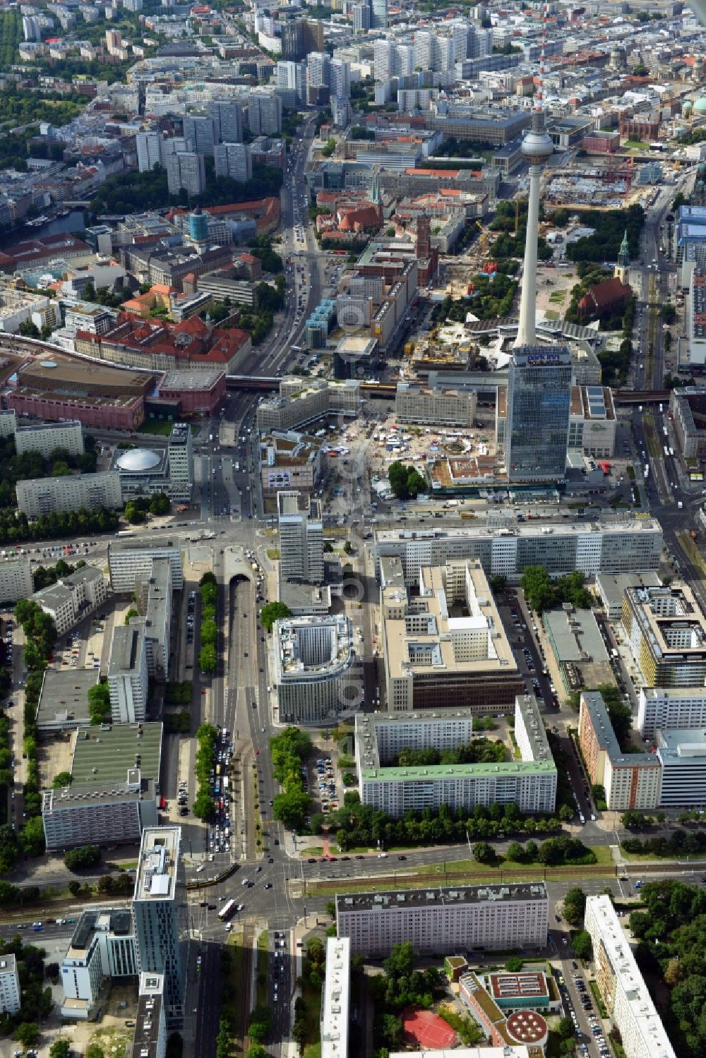 Berlin from the bird's eye view: City view from the town center east at Alexanderplatz in Mitte district of Berlin