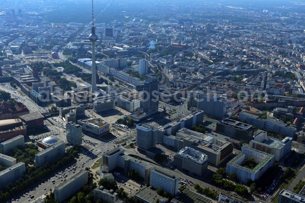 Berlin from the bird's eye view: City view from the town center east at Alexanderplatz in Mitte district of Berlin