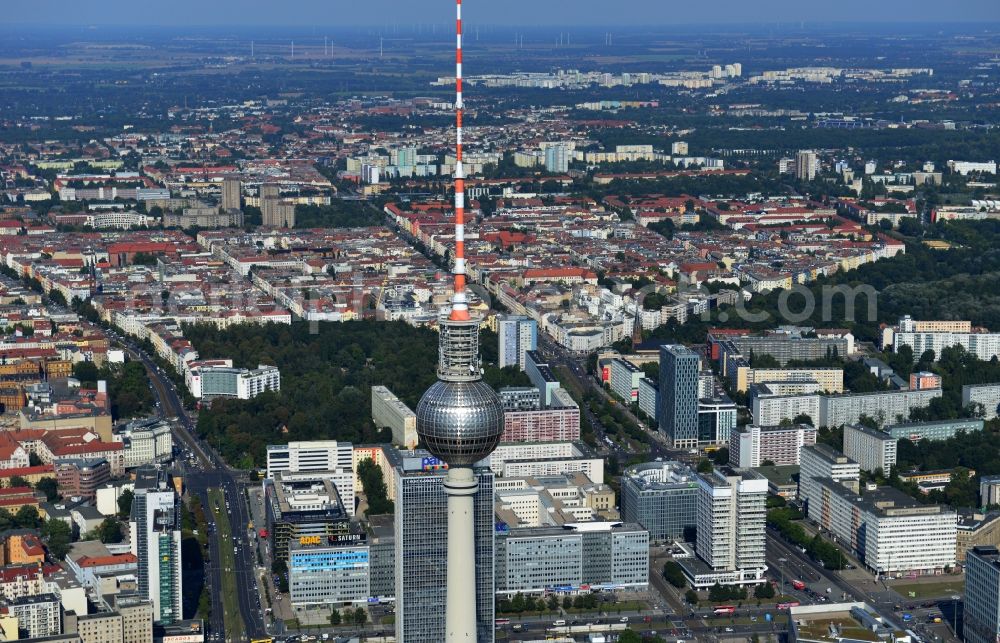 Berlin from the bird's eye view: City view from the town center on the East Berlin TV tower in the Mitte district of Berlin