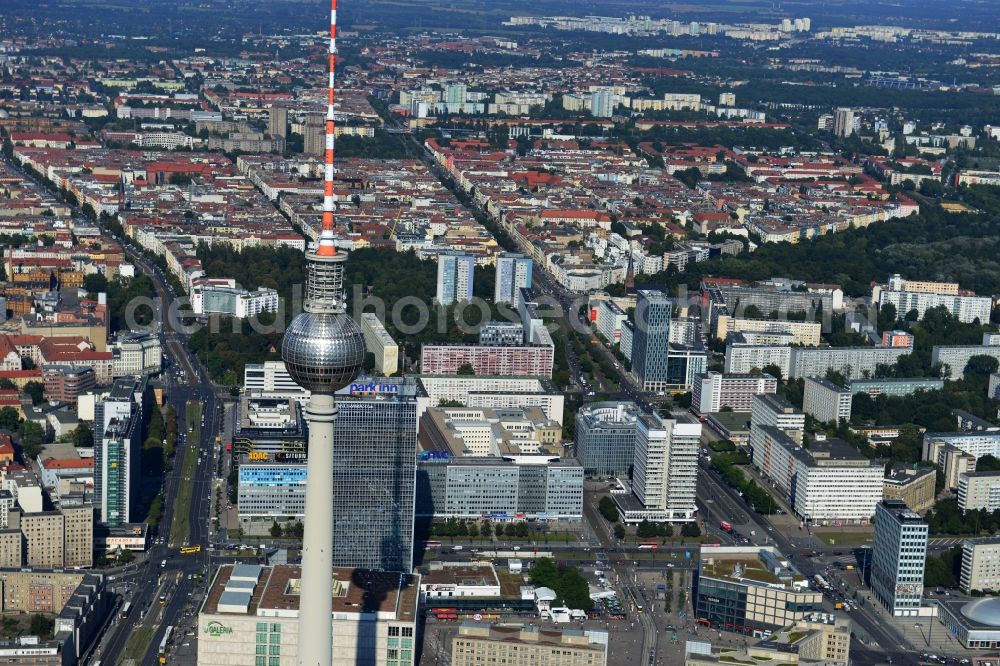 Aerial image Berlin - City view from the town center on the East Berlin TV tower in the Mitte district of Berlin