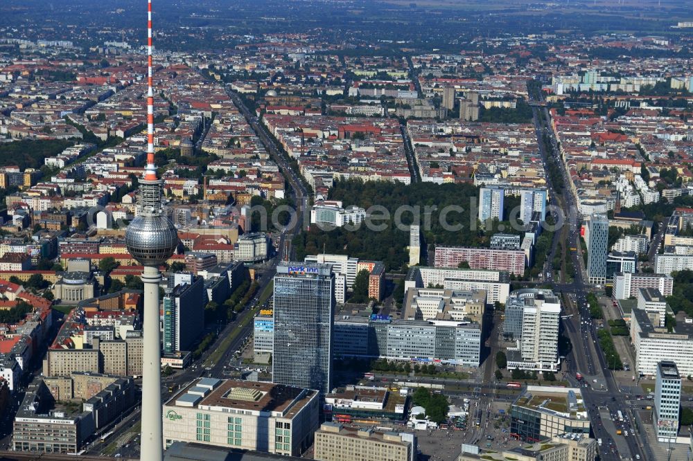 Aerial photograph Berlin - City view from the town center on the East Berlin TV tower in the Mitte district of Berlin