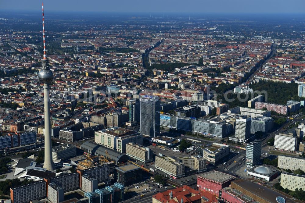 Aerial image Berlin - City view from the town center on the East Berlin TV tower in the Mitte district of Berlin