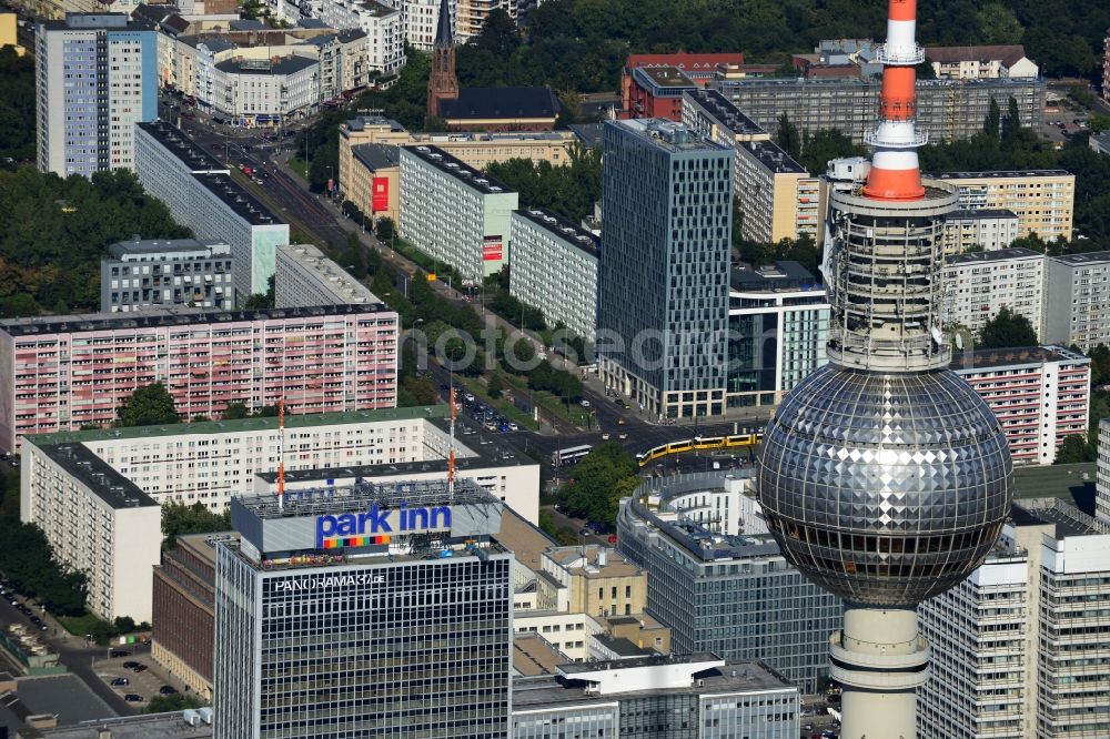 Aerial image Berlin - City view from the town center on the East Berlin TV tower in the Mitte district of Berlin