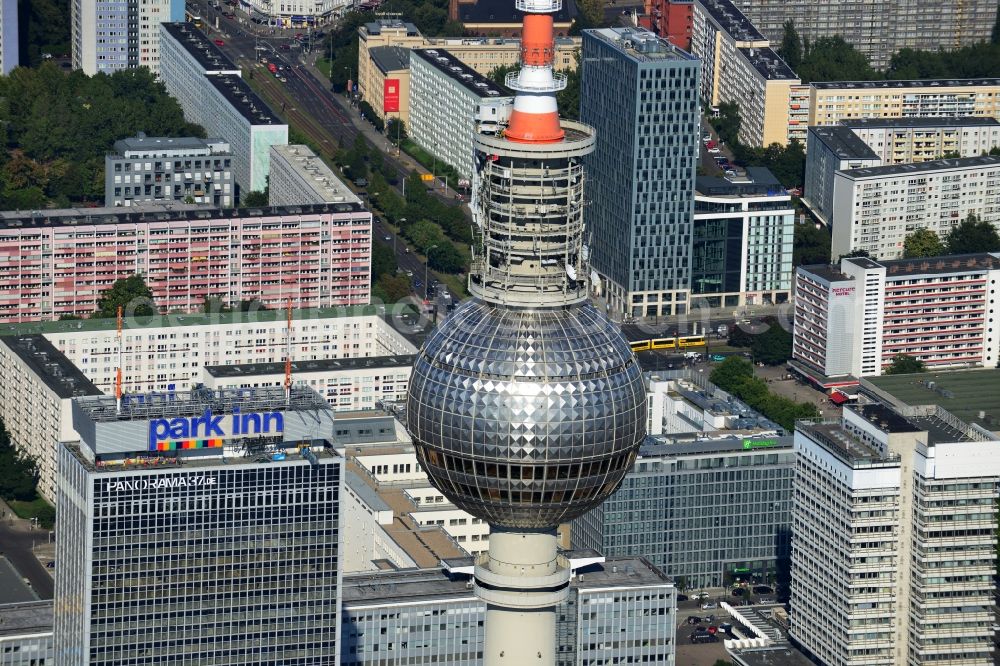 Aerial photograph Berlin - City view from the town center on the East Berlin TV tower in the Mitte district of Berlin