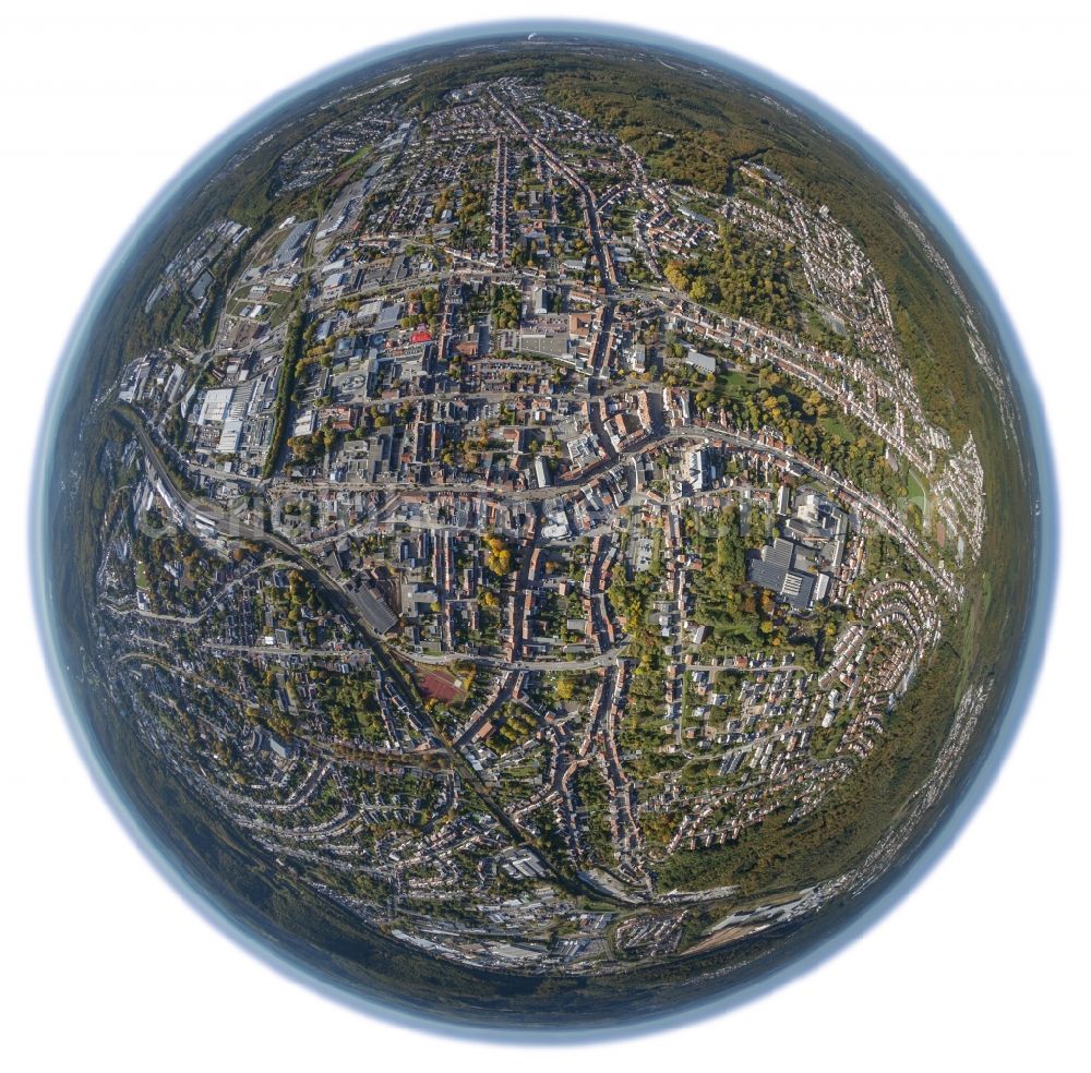 Sankt Ingbert from the bird's eye view: City fisheye - view from the town center Sankt Ingbert Saarland