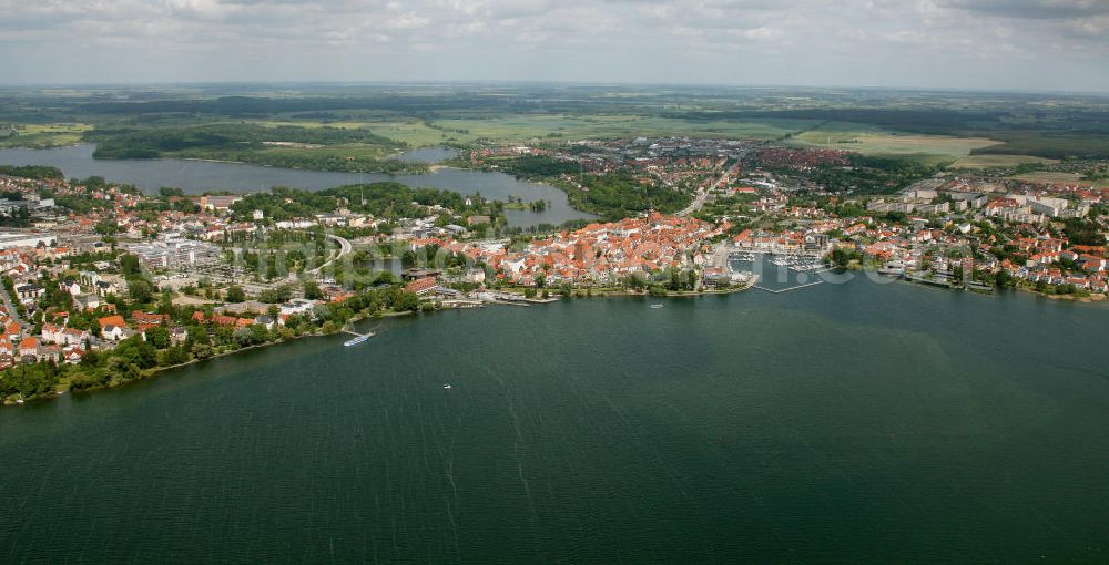 Waren / Müritz from above - Stadtansicht vom Stadtzentrum und der Warener Altstadt an der Marina zur Müritz in Mecklenburg-Vorpommern. City view from the city center and the old town Waren.