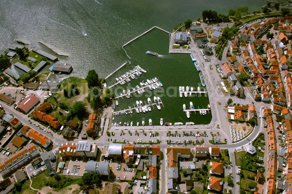 Aerial image Waren / Müritz - Stadtansicht vom Stadtzentrum und der Warener Altstadt an der Marina zur Müritz in Mecklenburg-Vorpommern. City view from the city center and the old town Waren.