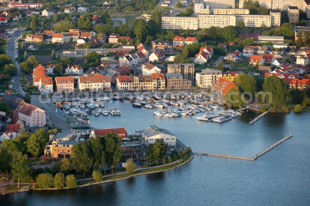 Waren (Müritz) from above - Cityscape from the city center and the old town of Waren at the marina to Mueritz in Mecklenburg-Vorpommern