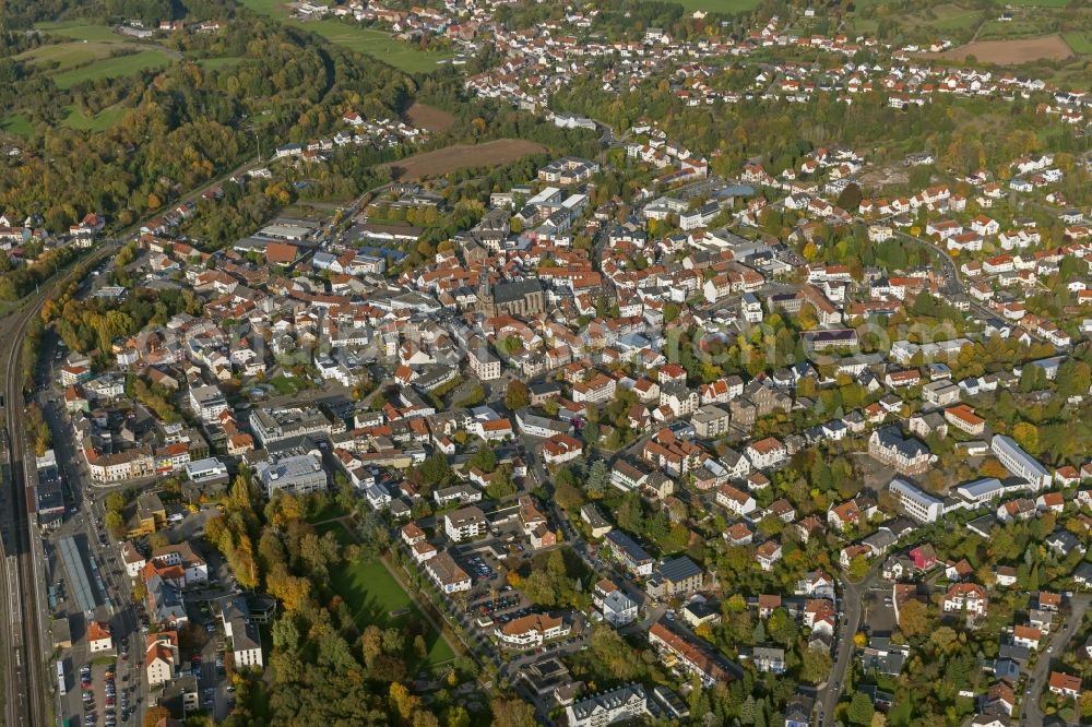 Sankt Wendel from above - City view of the city center with the church Wendalinusbasilika - Sankt Wendel in Saarland