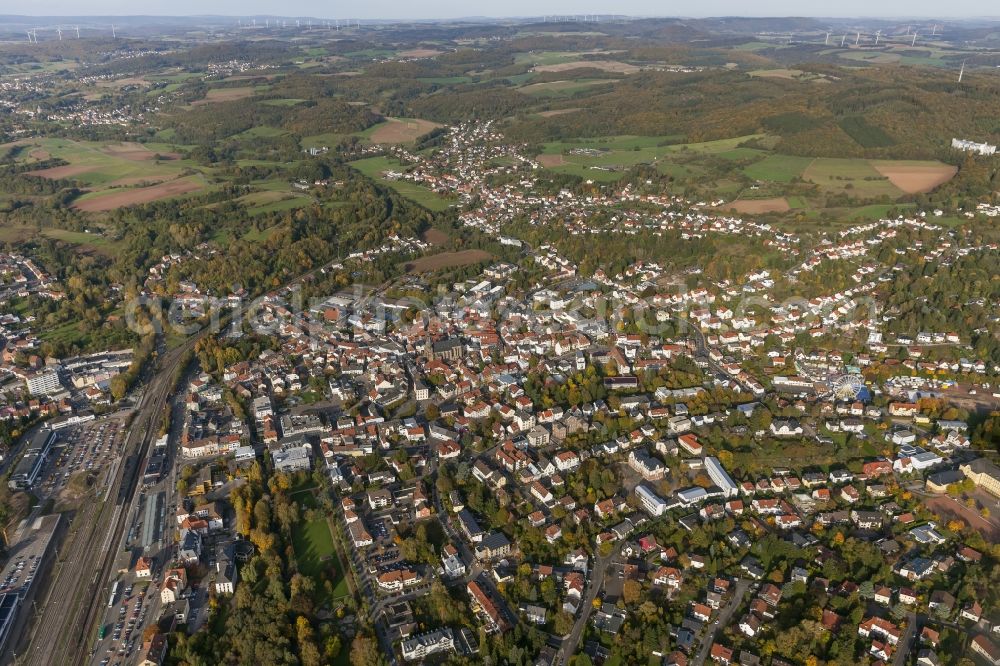 Aerial image Sankt Wendel - City view of the city center with the church Wendalinusbasilika - Sankt Wendel in Saarland