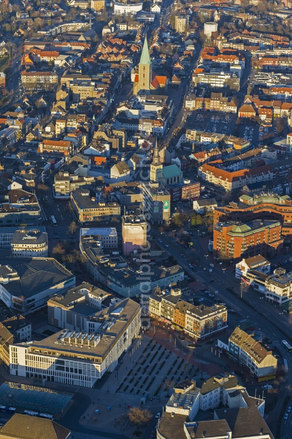 Aerial photograph Hamm - Landscape of the city center with the St. Paul's Church in Hamm in North Rhine-Westphalia