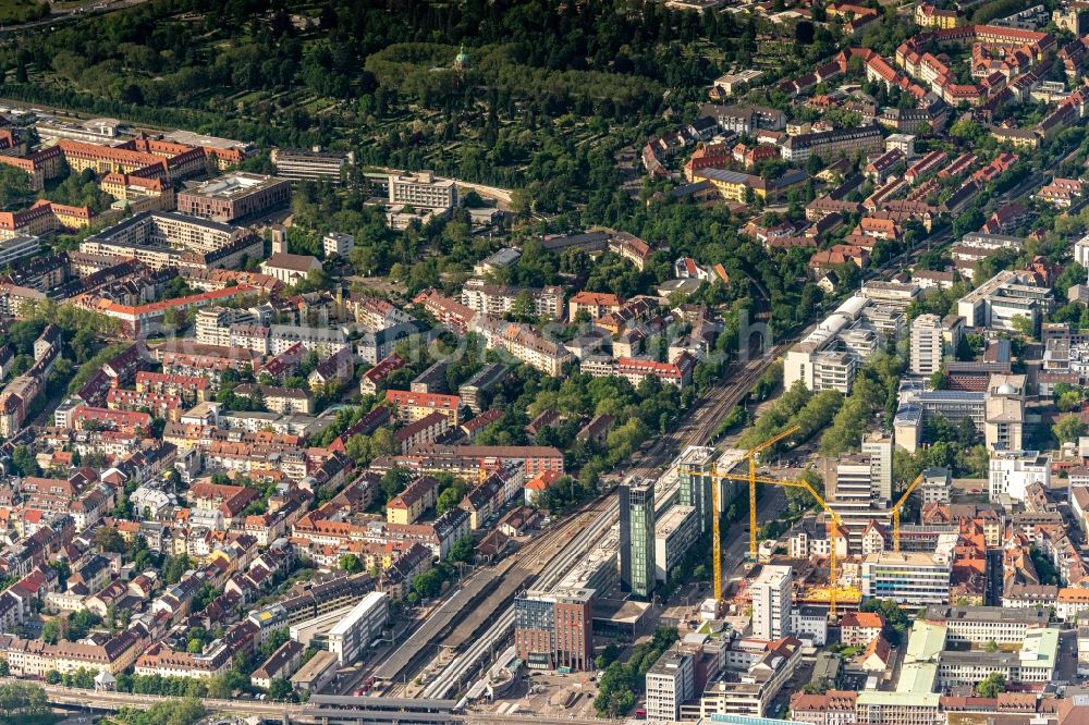 Freiburg im Breisgau from the bird's eye view: District Stuehlinger with Central Station in the city in Freiburg im Breisgau in the state Baden-Wurttemberg, Germany