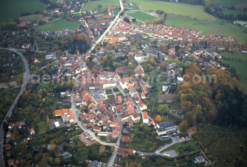 Stolpen from above - Stadtansicht von Stolpen in Sachsen mit der Burg Stolpen. View of the city and the Castel of Stolpen in saxonia.