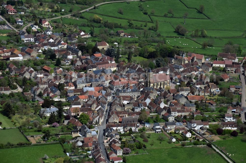 Aerial image Tannay - City view of Tannay with Church Eglise Saint-Leger de Tannay in Bourgogne Franche-Comte, France