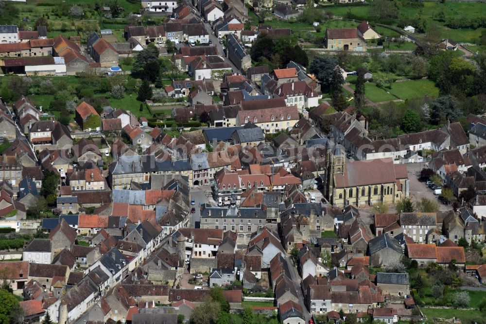 Aerial image Tannay - City view of Tannay with Church Eglise Saint-Leger de Tannay in Bourgogne Franche-Comte, France