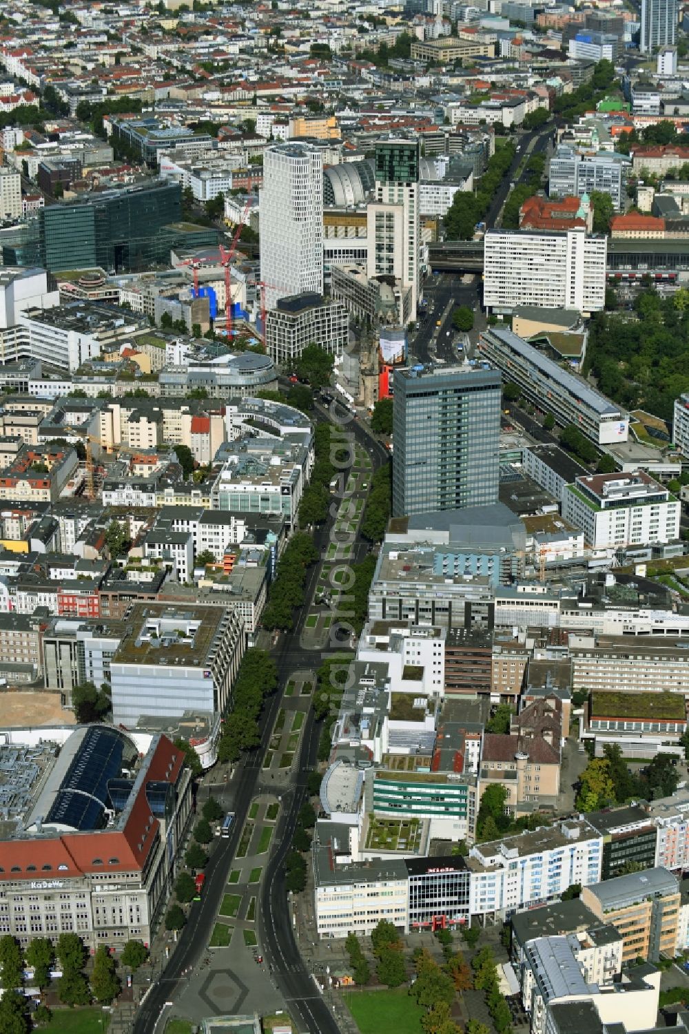 Berlin from above - District Tauentziehn - Budapester Strasse - Breitscheidplatz in the city in the district Charlottenburg in Berlin, Germany