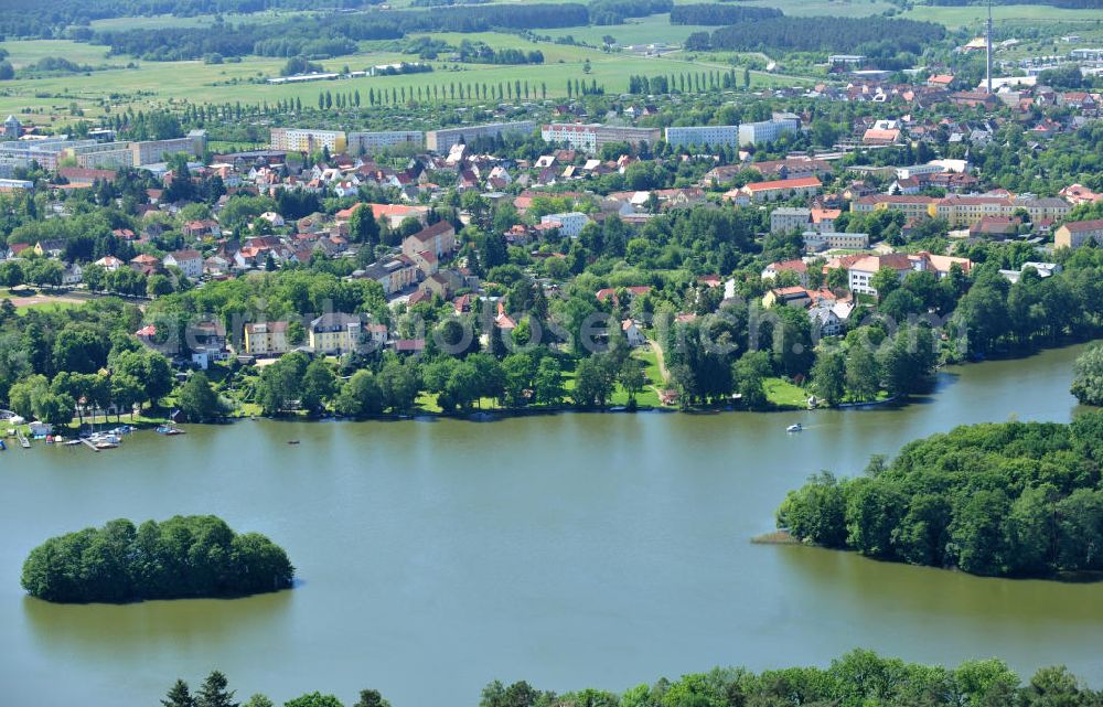 Aerial image Templin - Stadtansicht der Kreisstadt Templin im Landkreis Uckermark im Land Brandenburg. Sie liegt am Stadtsee Templin / Templiner See. Der See gehört zum Naturpark Uckermärkische Seen.Townscape of Templin in the administrative district Uckermark in Brandenburg. It is situated at the riverside of the Stadtsee Templin / Templiner lake. the lake belongs to the natural preserve Uckermaerkische Seen.