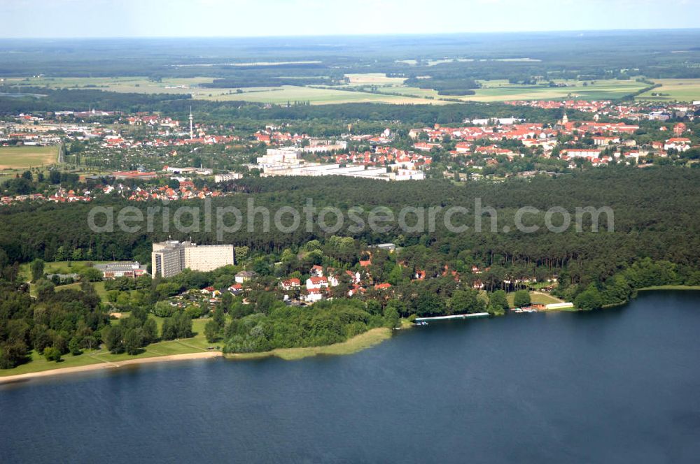 Aerial image Templin - Stadtansicht von Templin am Ufer des Lübbesee in Brandenburg / BB. City view of Templin at the lake Lübbesee in Germany.