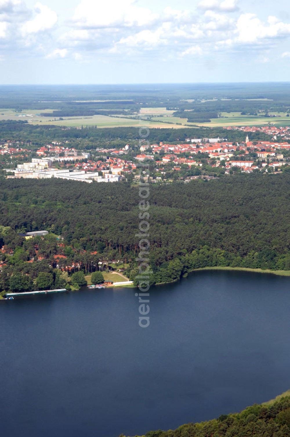 Aerial photograph Templin - Stadtansicht von Templin am Ufer des Lübbesee in Brandenburg / BB. City view of Templin at the lake Lübbesee in Germany.