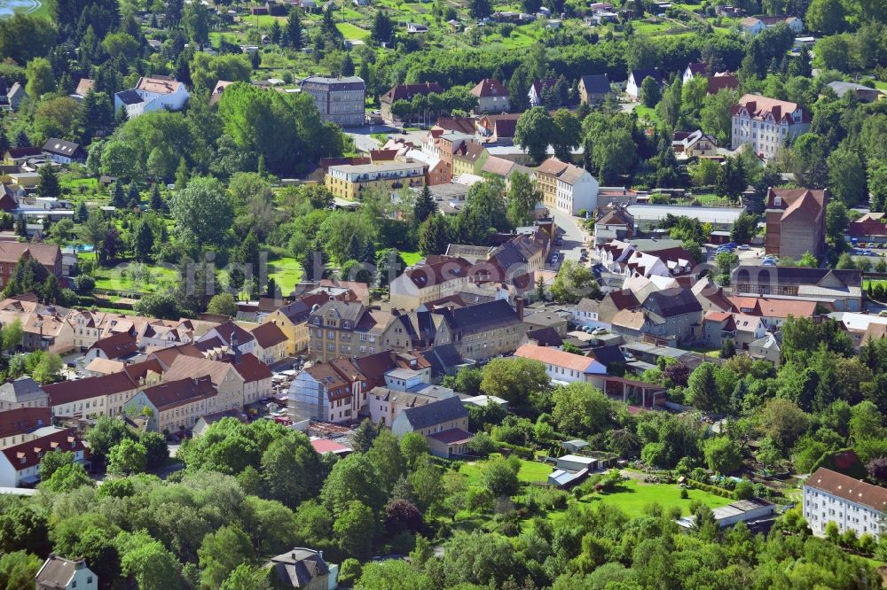 Teuchern from above - Cityscape of Teuchern in the Burgenlandkreis (castle land area) in the state of Saxony-Anhalt. Teuchern is located at the edge of the Leipziger Tieflandsbucht at the mountain Glockenberg