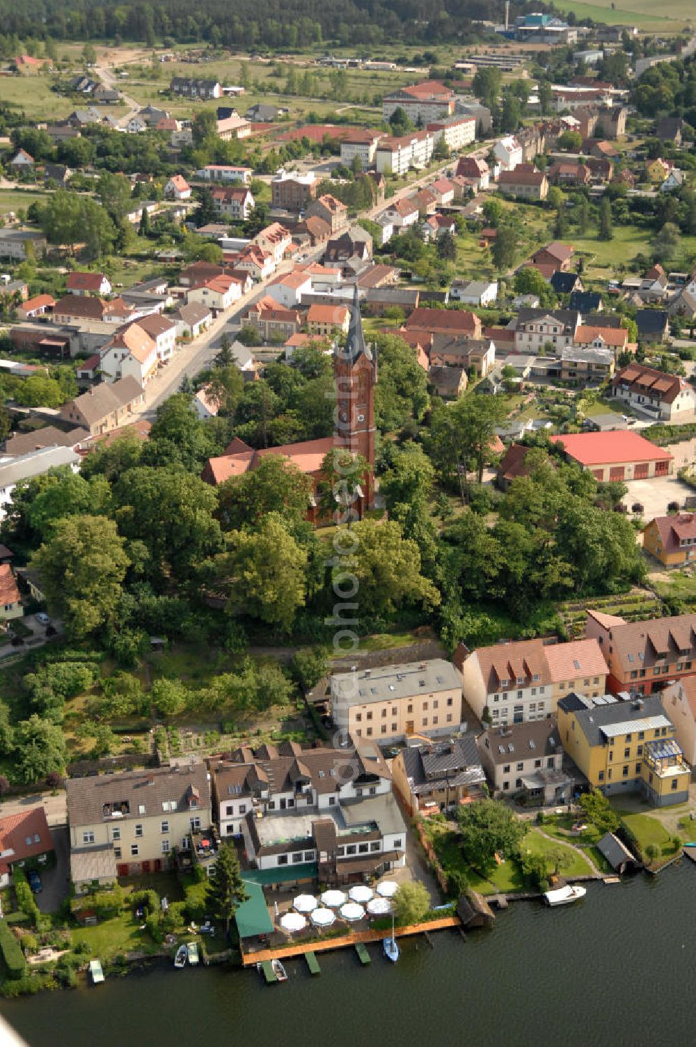 Aerial image Feldberg - Blick auf die Stadt Feldberg mit der Evangelischen Kirche - Mecklenburg-Vorpommern MV. View of the townscape Feldberg with the evangelical Church - Mecklenburg-Western Pomerania.