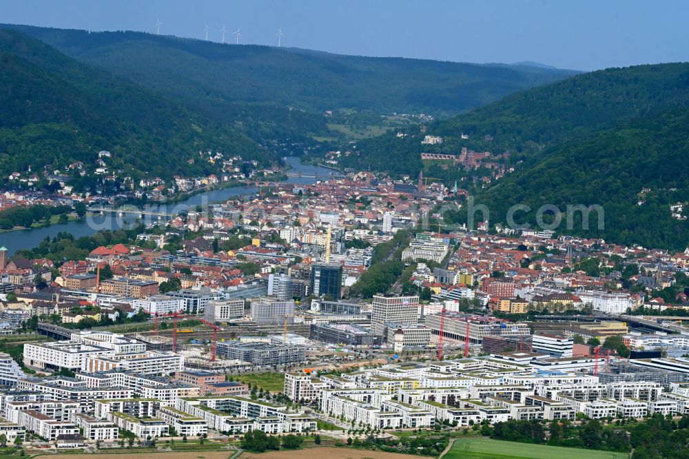 Heidelberg from above - City view on the river bank of the river Neckar in Heidelberg in the state Baden-Wuerttemberg, Germany