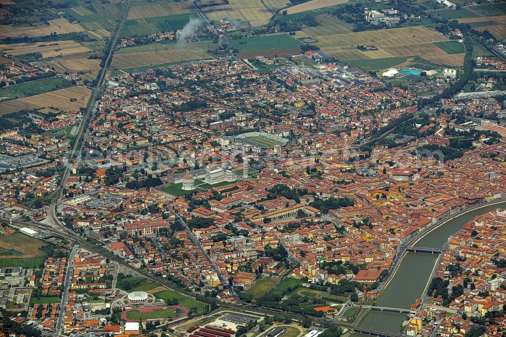 Pisa from the bird's eye view: City view on the river bank of Arno in Pisa in Toskana, Italy