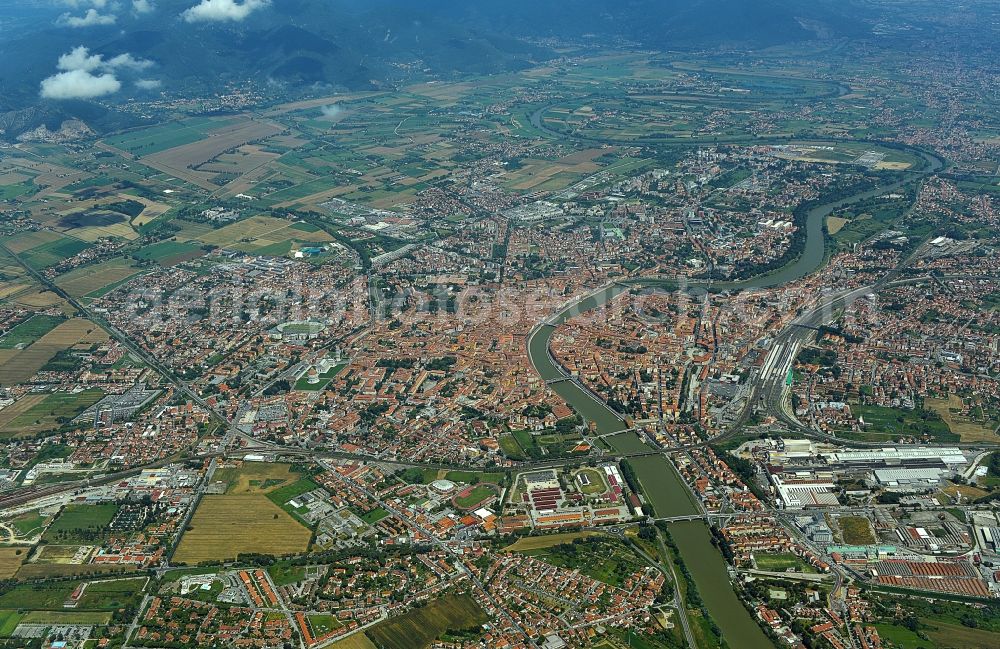 Aerial image Pisa - City view on the river bank of Arno in Pisa in Toskana, Italy