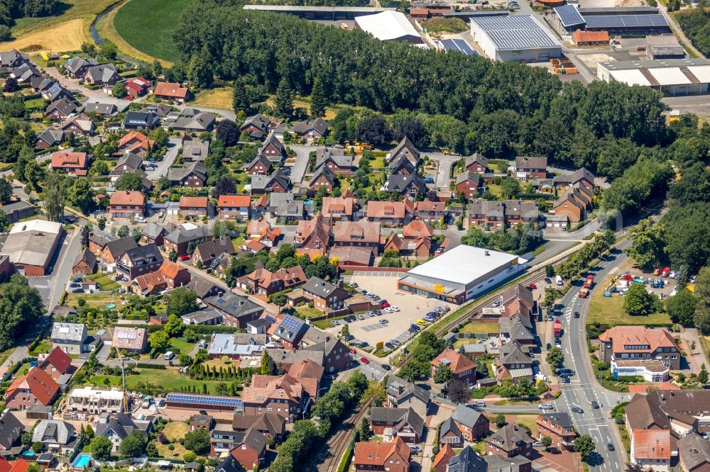 Aerial photograph Beelen - City view on the river bank on Axtbach in Beelen in the state North Rhine-Westphalia, Germany