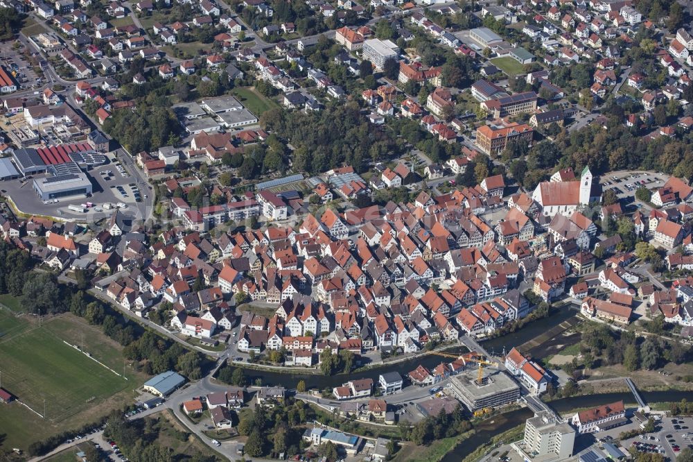 Riedlingen from the bird's eye view: City view on the river bank of the river Danube in Riedlingen in the state Baden-Wurttemberg, Germany