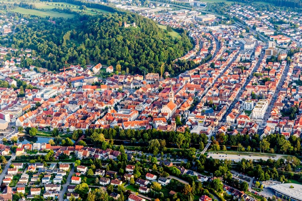 Aerial image Tuttlingen - City view on the river bank of the river Danube in Tuttlingen in the state Baden-Wurttemberg, Germany