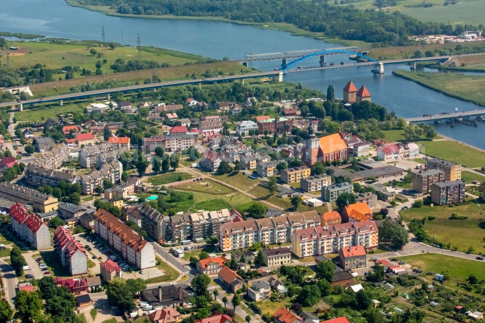 Aerial image Wolin - Wollin - City view on the river bank of Dziwna in Wolin - Wollin in West Pomerania, Poland