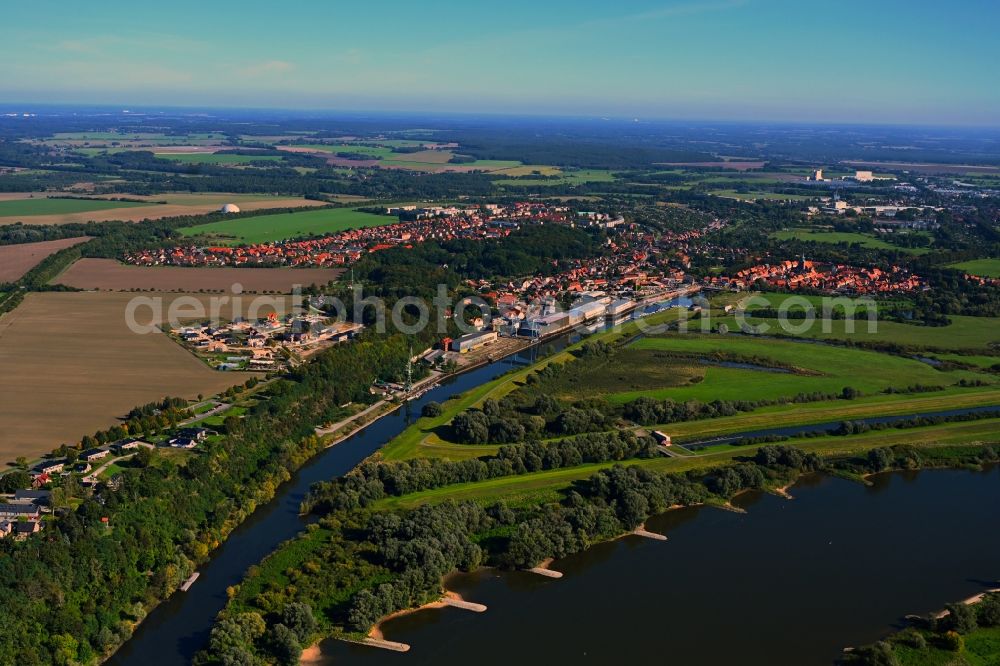 Boizenburg/Elbe from above - City view on the river bank of the River Elbe in Boizenburg/Elbe in the state Mecklenburg - Western Pomerania, Germany