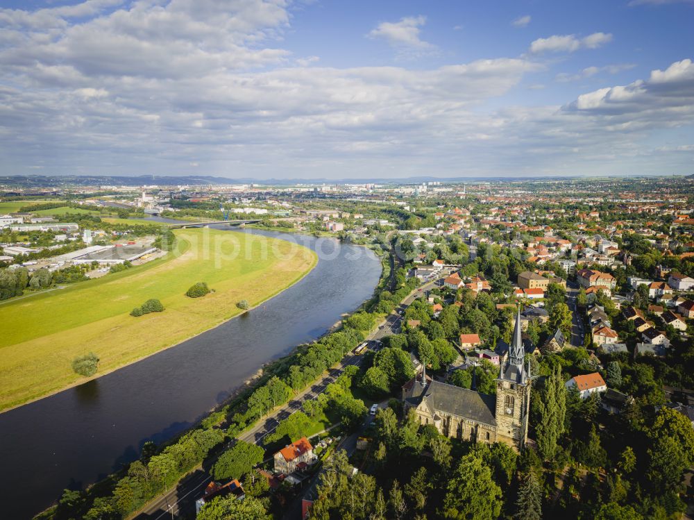 Aerial image Dresden - City view on the river bank of the River Elbe on street Merbitzer Strasse in the district Briesnitz in Dresden in the state Saxony, Germany