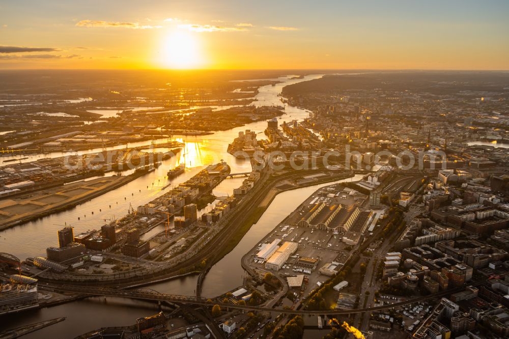 Hamburg from above - City view on the river bank Elbe on street Strandkai in Hamburg, Germany