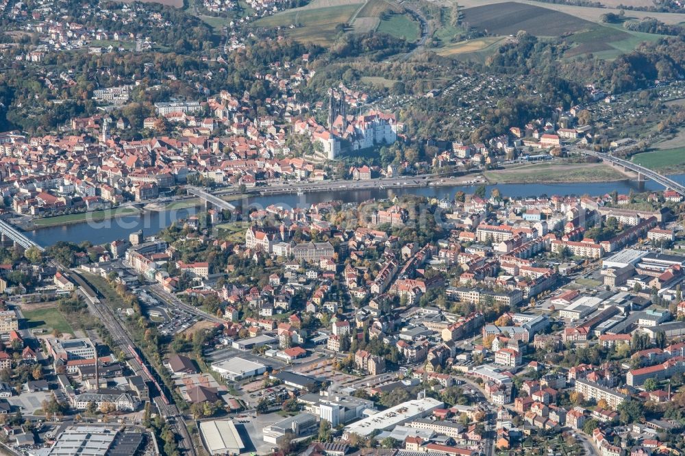 Aerial image Meißen - City view on the river bank of the River Elbe in Meissen in the state Saxony, Germany