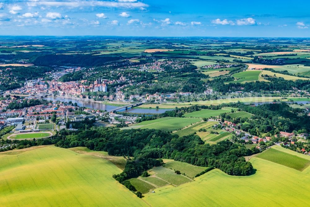 Aerial image Meißen - City view on the river bank Elbe in Meissen in the state Saxony, Germany