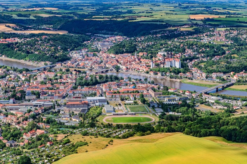 Aerial photograph Meißen - City view on the river bank Elbe in Meissen in the state Saxony, Germany