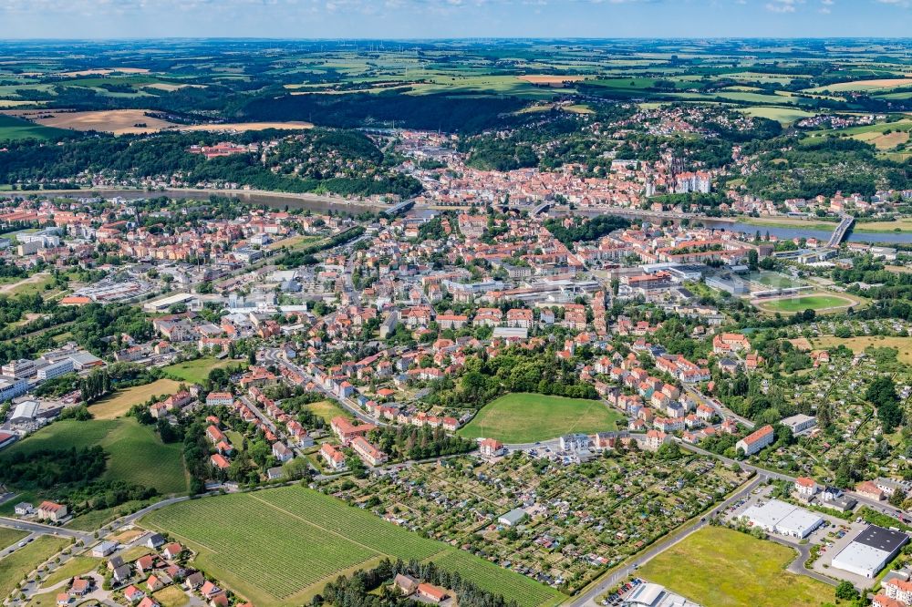 Meißen from the bird's eye view: City view on the river bank Elbe in Meissen in the state Saxony, Germany