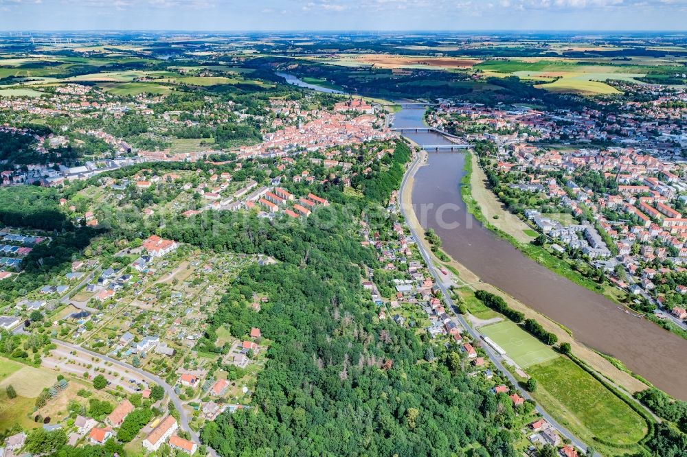 Aerial photograph Meißen - City view on the river bank Elbe in Meissen in the state Saxony, Germany