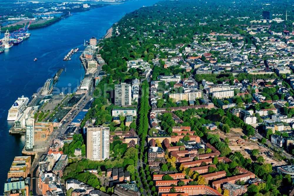 Hamburg from above - City view on the river bank of the River Elbe in the district Altona-Altstadt in Hamburg, Germany