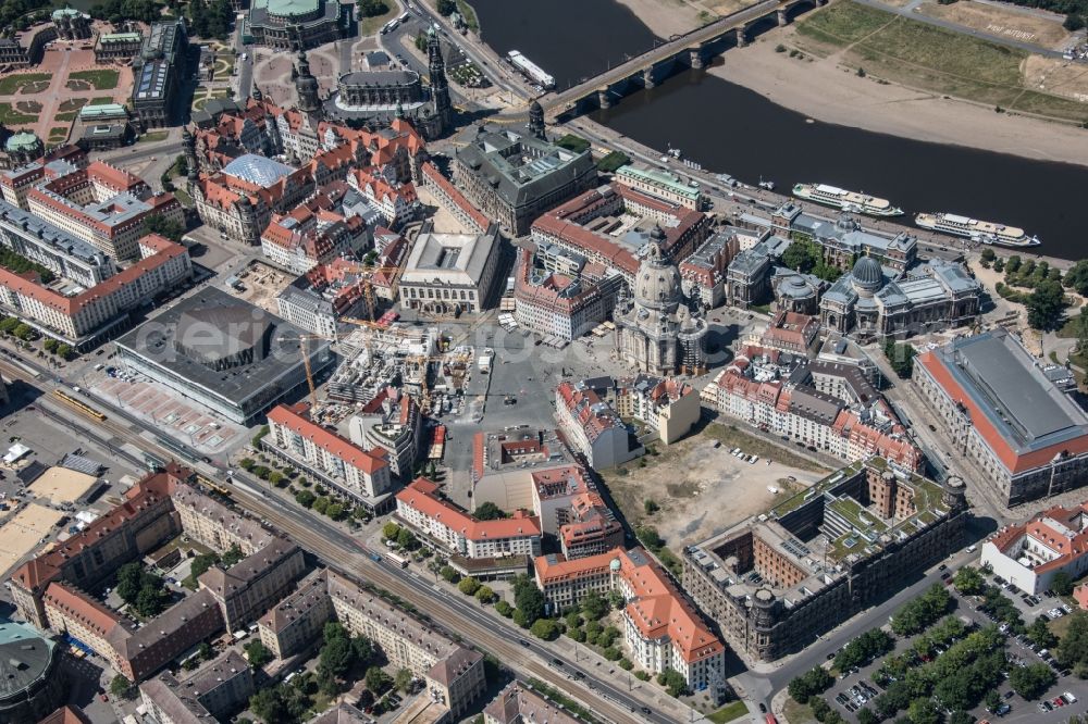 Aerial image Dresden - City view on the river bank of the River Elbe in the district Altstadt in Dresden in the state Saxony, Germany