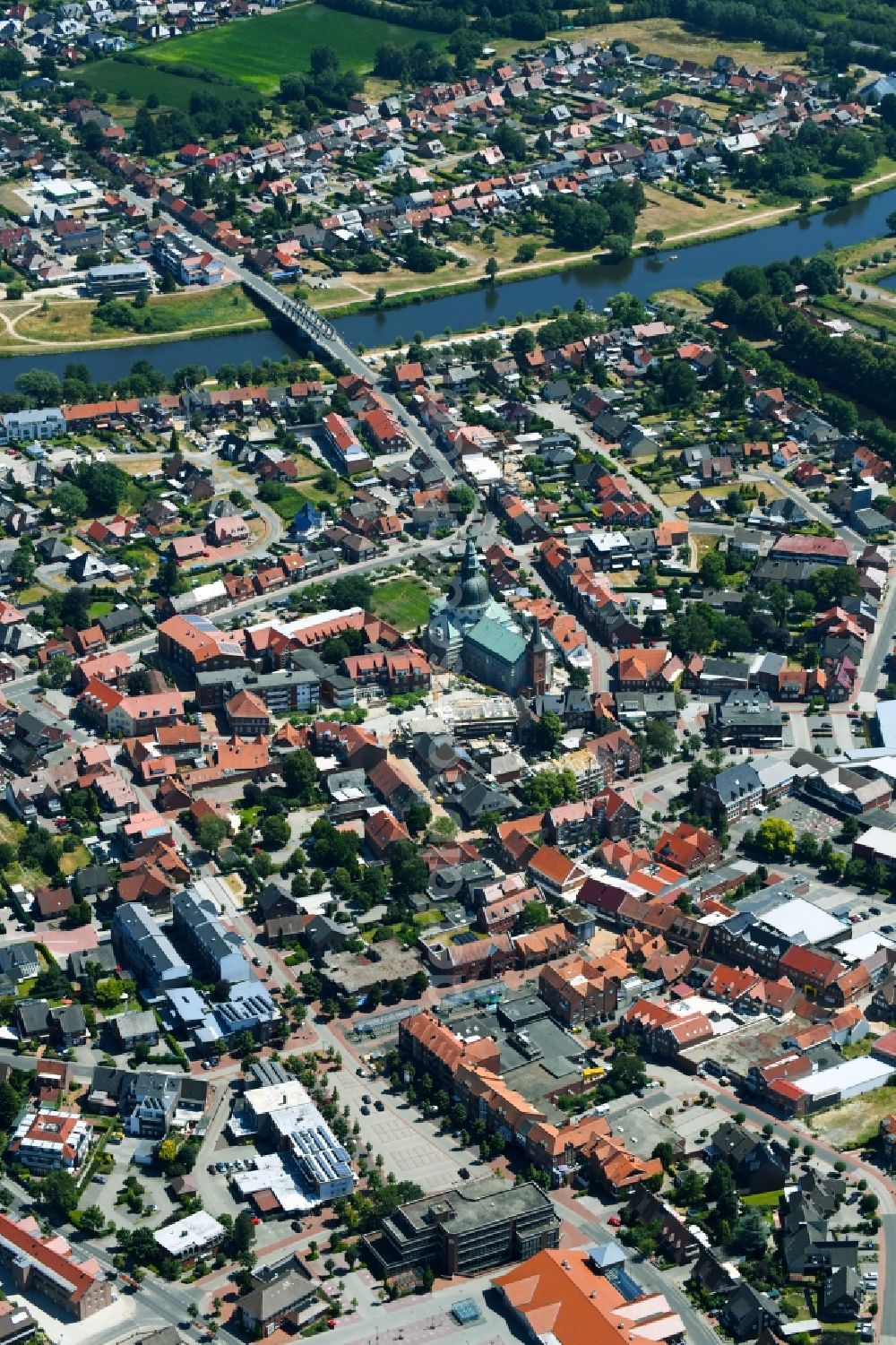 Aerial image Haren (Ems) - City view on the river bank on Ems in Haren (Ems) in the state Lower Saxony, Germany