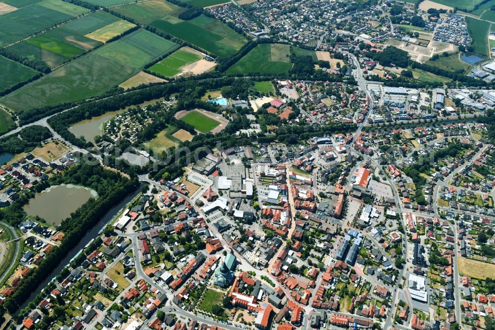 Aerial photograph Haren (Ems) - City view on the river bank on Ems in Haren (Ems) in the state Lower Saxony, Germany