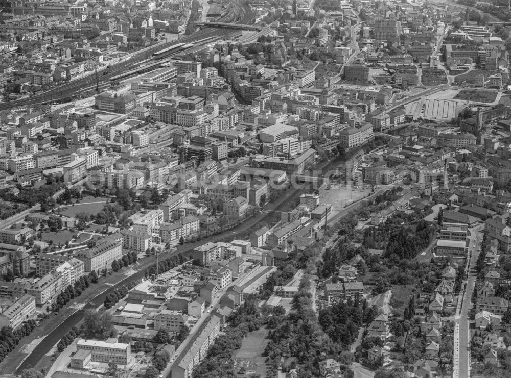 Aerial image Pforzheim - City view on the river bank of Enz in Pforzheim in the state Baden-Wuerttemberg, Germany