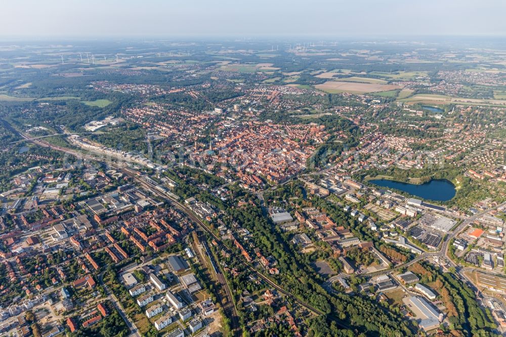 Lüneburg from the bird's eye view: City view on the river bank of Illmenau in Lueneburg in the state Lower Saxony, Germany